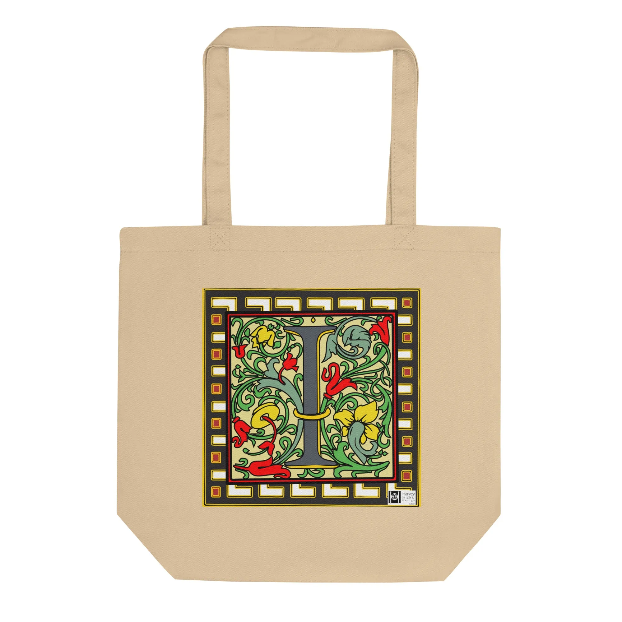 100% Organic Cotton Eco-Tote Featuring Decorative Lettering, “I”