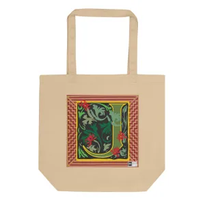 100% Organic Cotton Eco-Tote Featuring Decorative Lettering, “J”