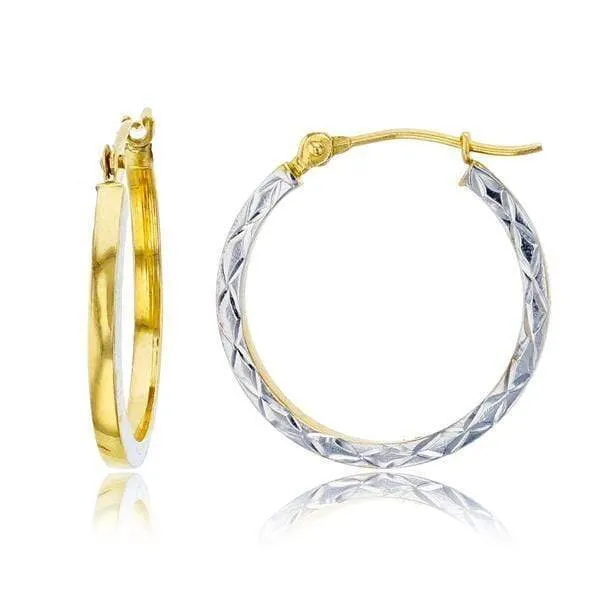 10K Gold Diamond Cut Two-Tone Hoop Earrings