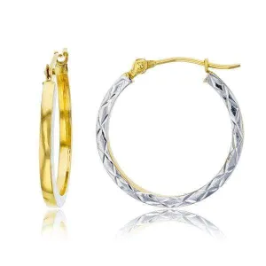 10K Gold Diamond Cut Two-Tone Hoop Earrings