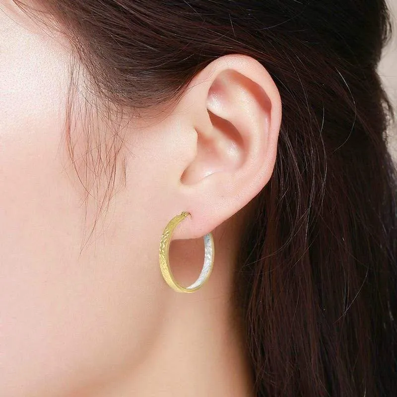 10K Gold Italian Diamond Cut Two-Tone Inside Out Hoop Earrings