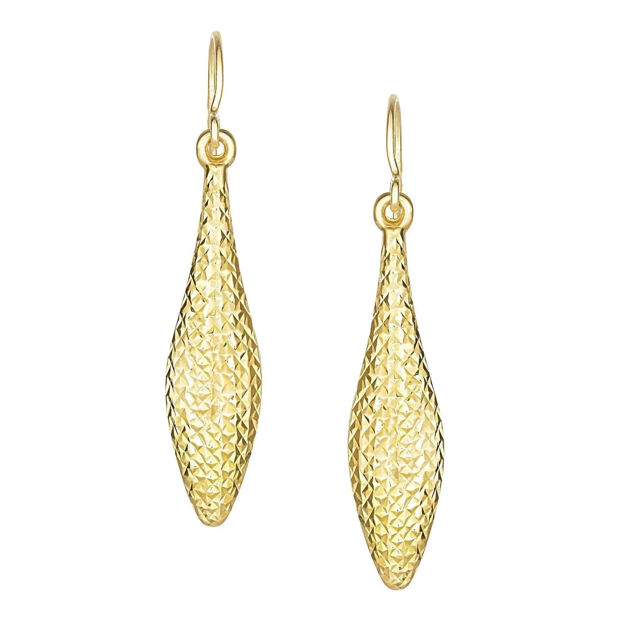 10K Yellow Gold Diamond Cut Puffed Tear Drop Earrings