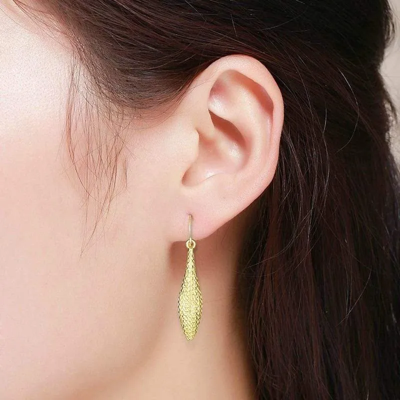 10K Yellow Gold Diamond Cut Puffed Tear Drop Earrings