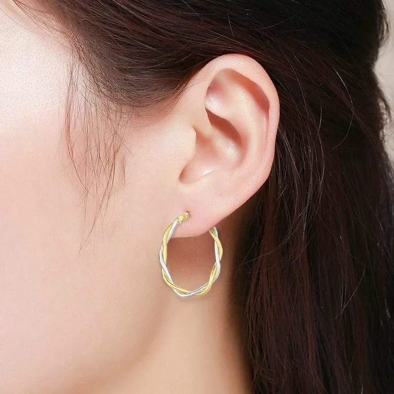 10K Yellow Gold Twisted Double Wire Oval Hoop Earrings