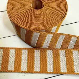 1.5" Wide Webbing/Strapping Bold Stripe Web Cactus/Off White -- Stitch Supply Co.
