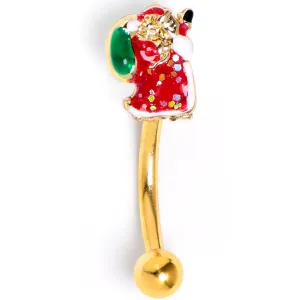16 Gauge 5/16 Gold Tone Glitter Santa Red Curved Eyebrow Ring
