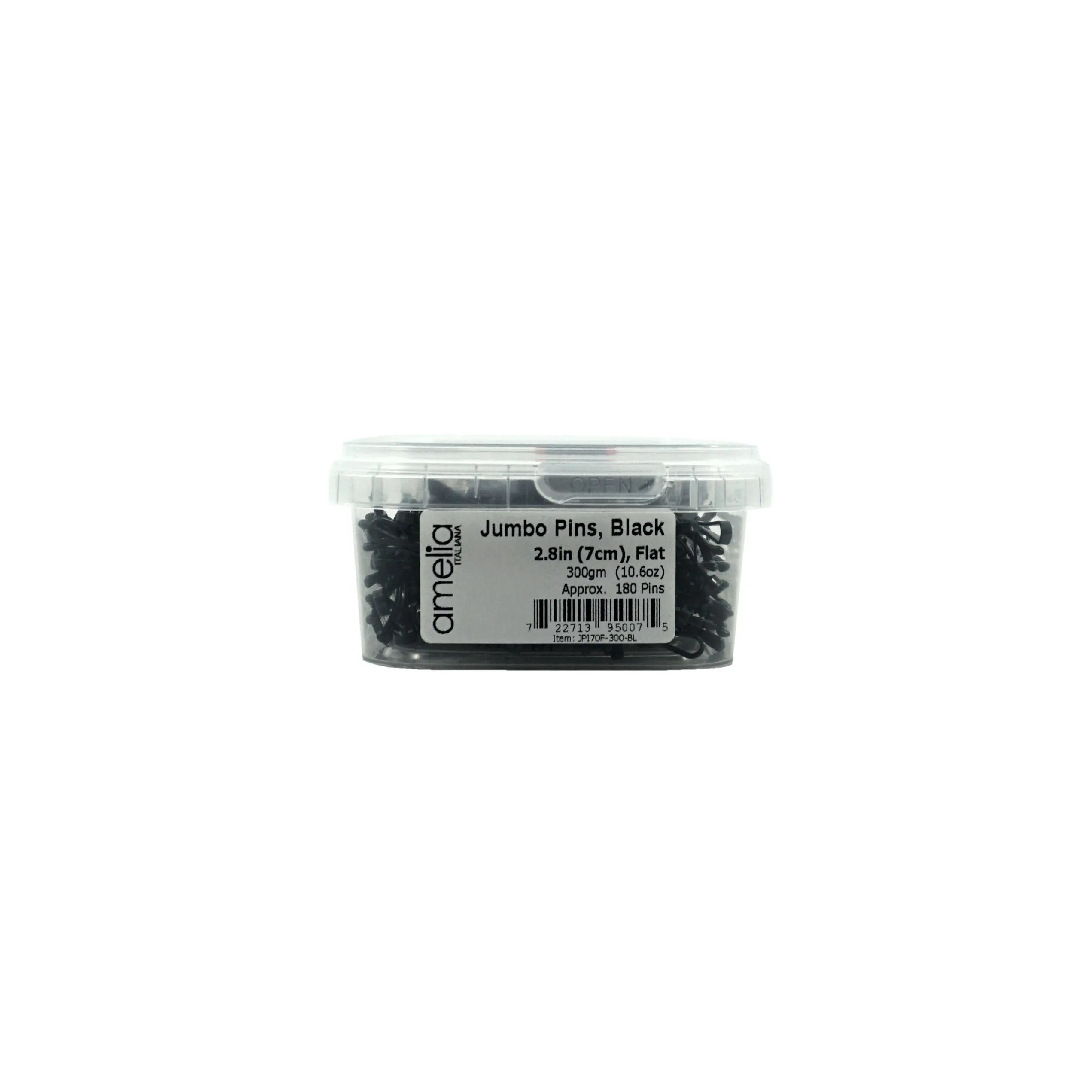 180, Black, 2.8in (7.0cm), Italian Made Flat Bobby Pins, Recloseable Stay Clean and Organized Container