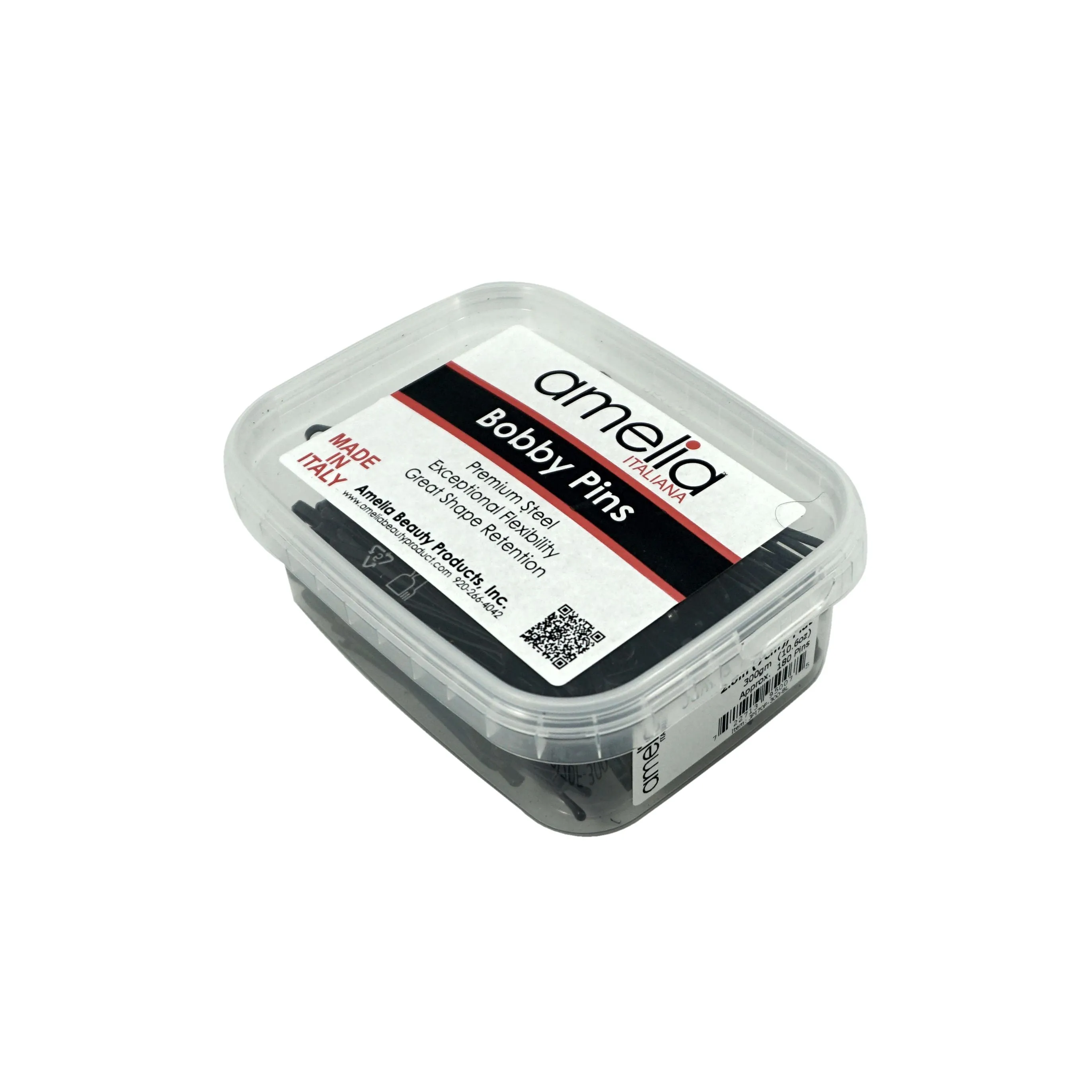 180, Black, 2.8in (7.0cm), Italian Made Flat Bobby Pins, Recloseable Stay Clean and Organized Container