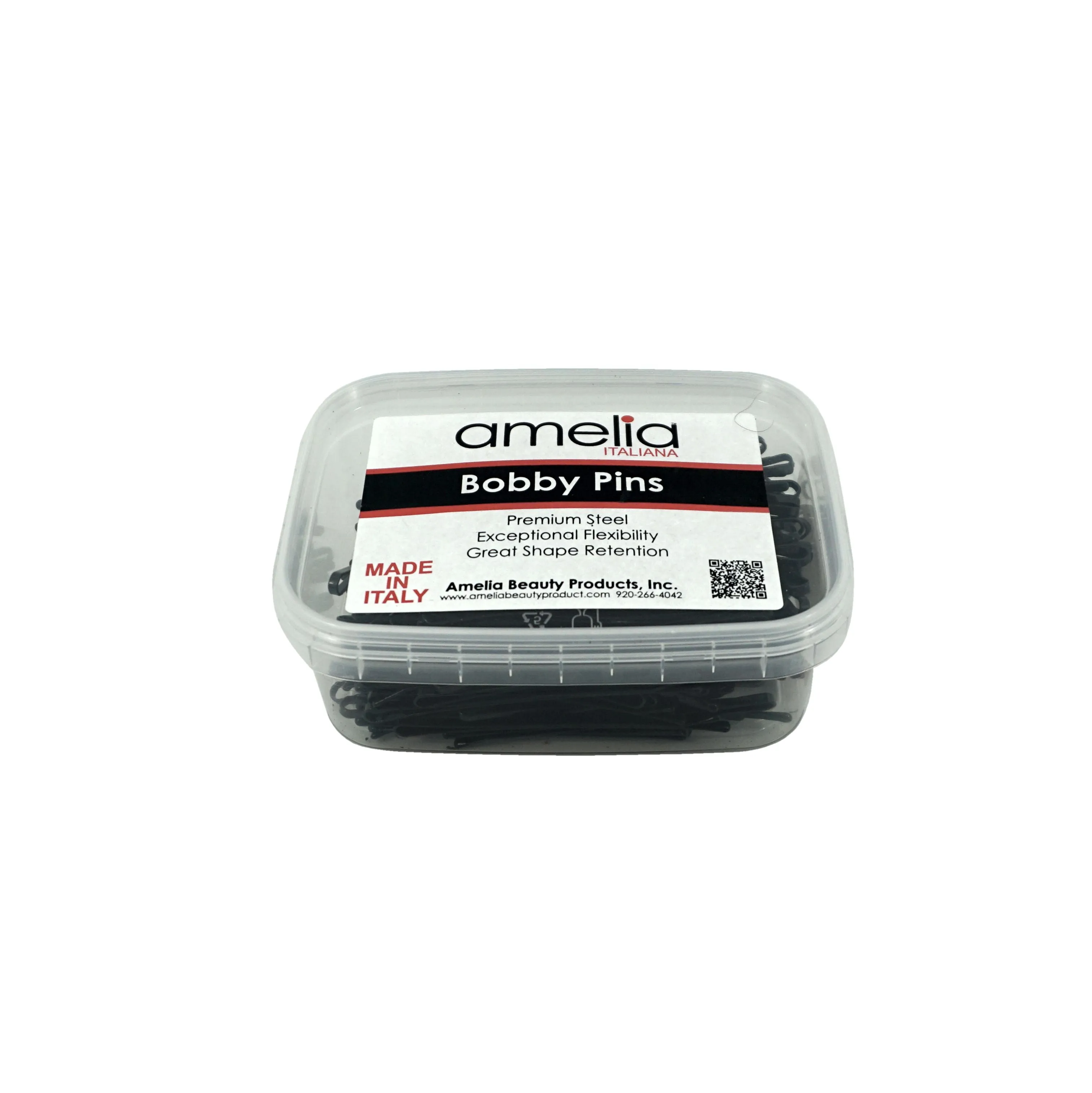 180, Black, 2.8in (7.0cm), Italian Made Flat Bobby Pins, Recloseable Stay Clean and Organized Container