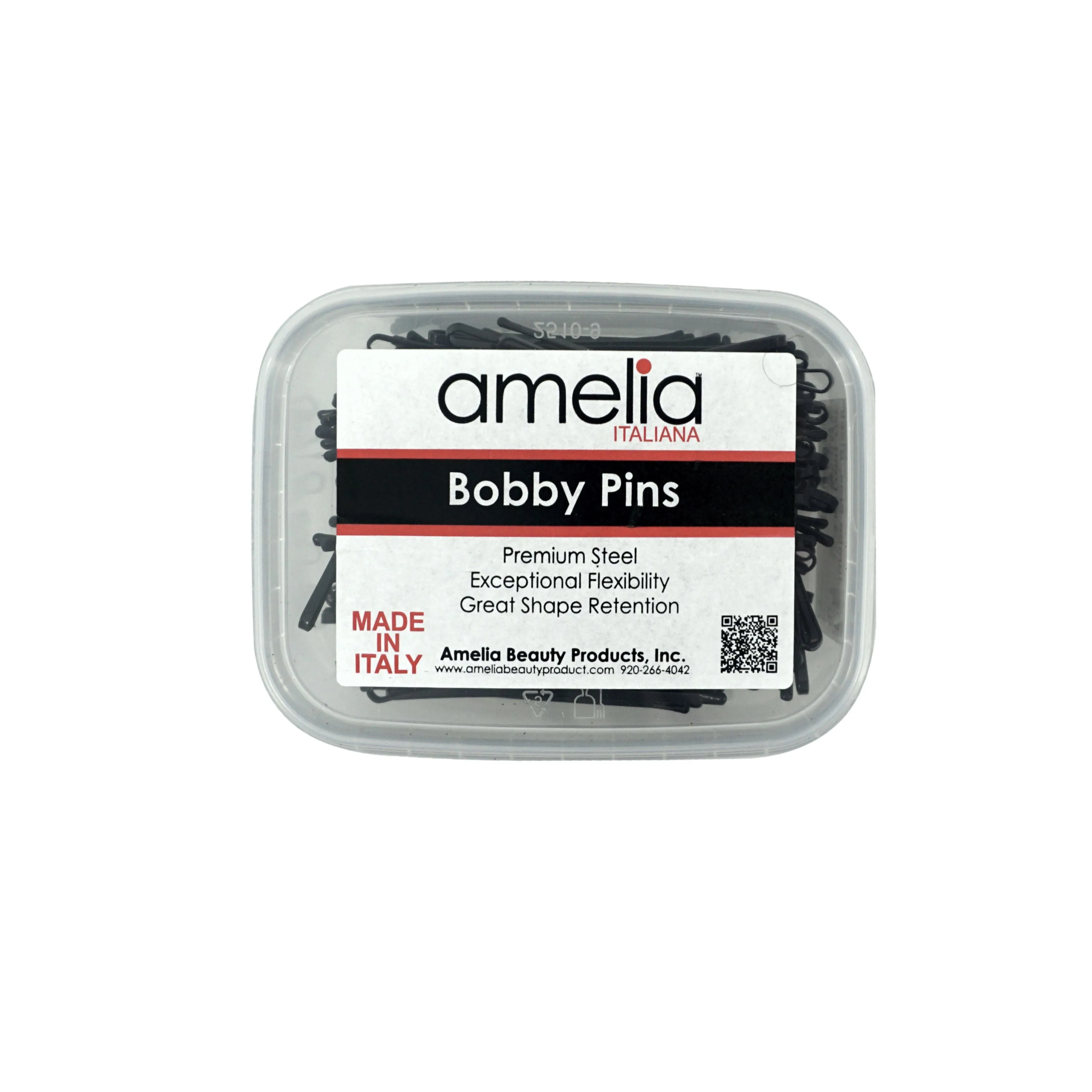 180, Black, 2.8in (7.0cm), Italian Made Flat Bobby Pins, Recloseable Stay Clean and Organized Container
