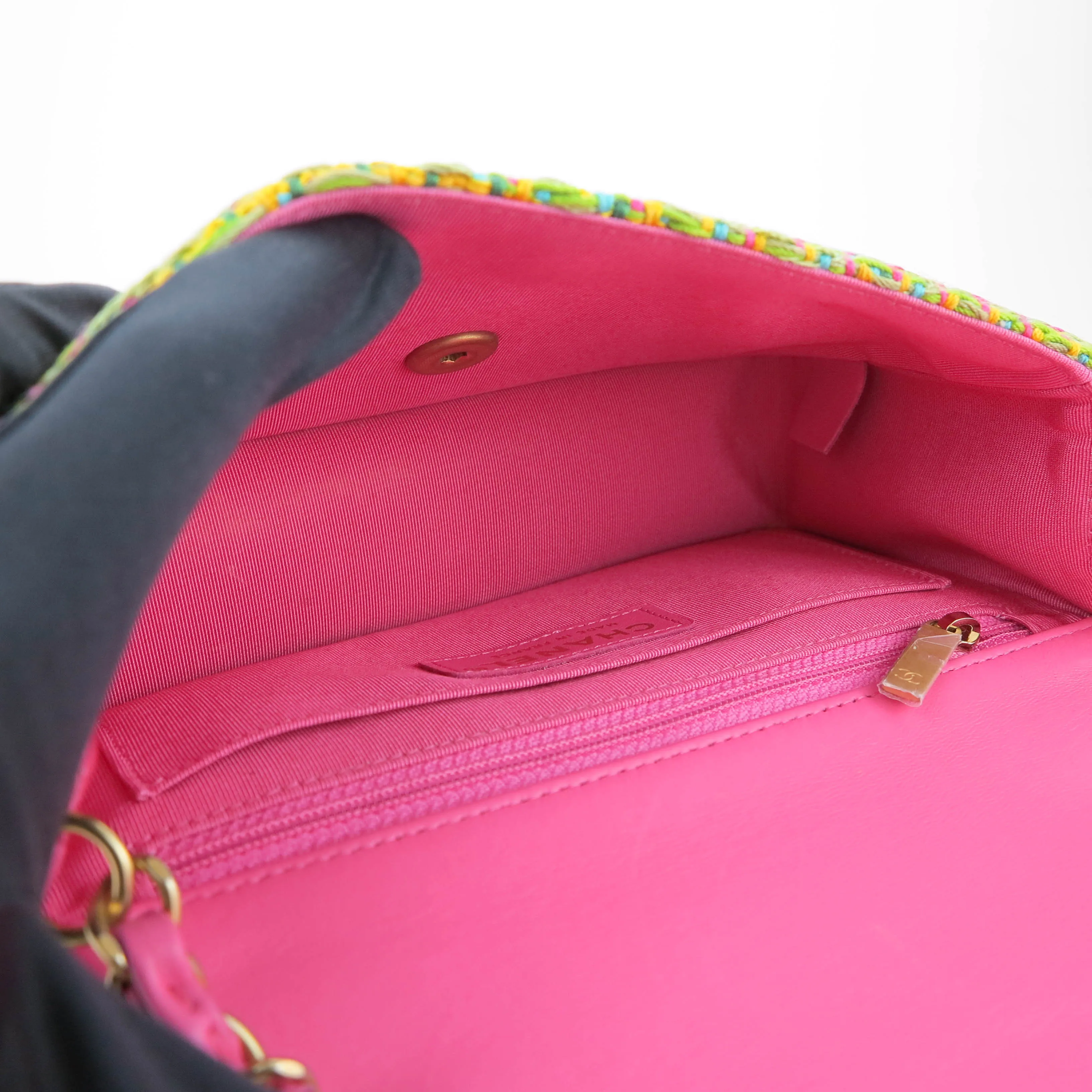 21C Pink Green Chain Tweed Mini Rectangular Flap Bag