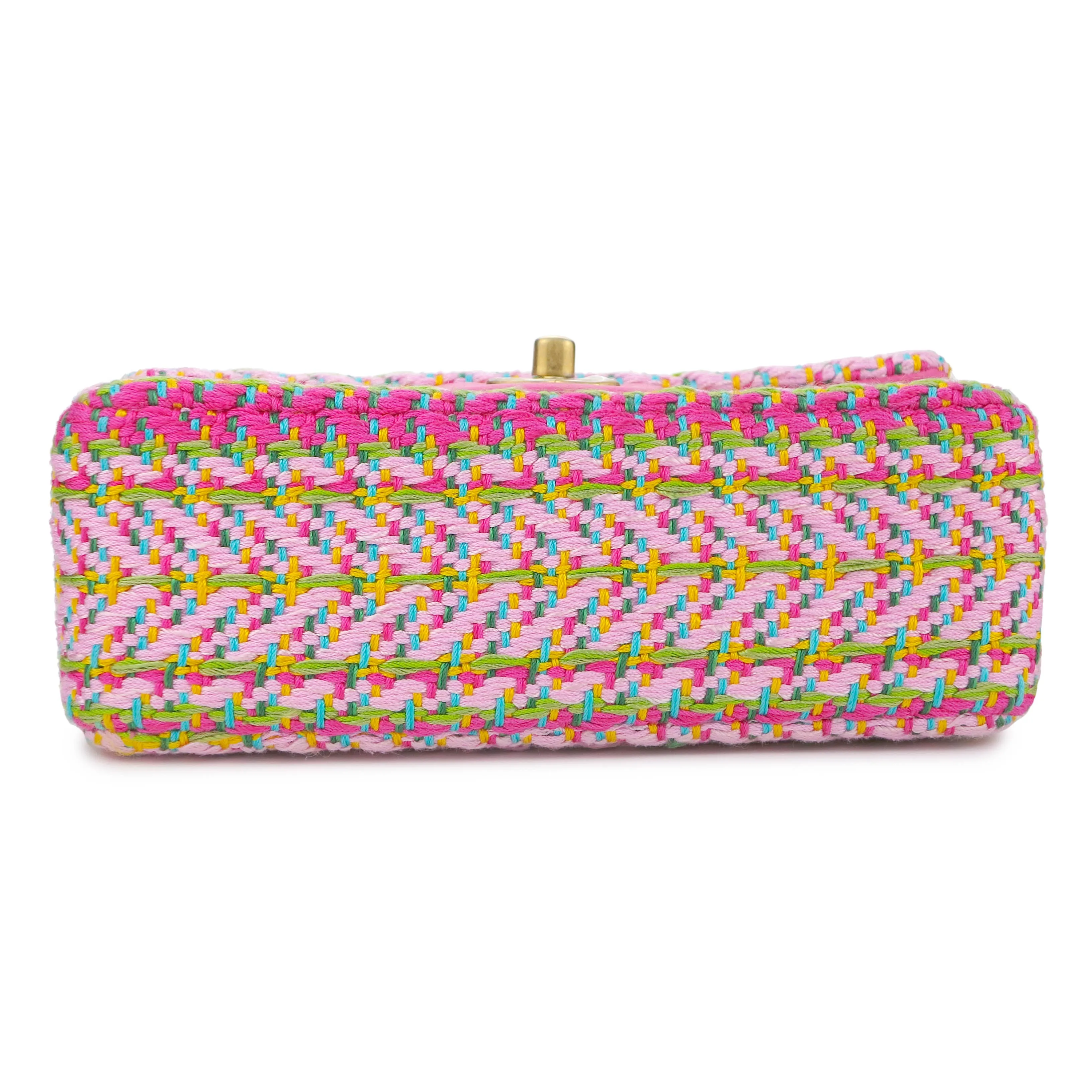 21C Pink Green Chain Tweed Mini Rectangular Flap Bag