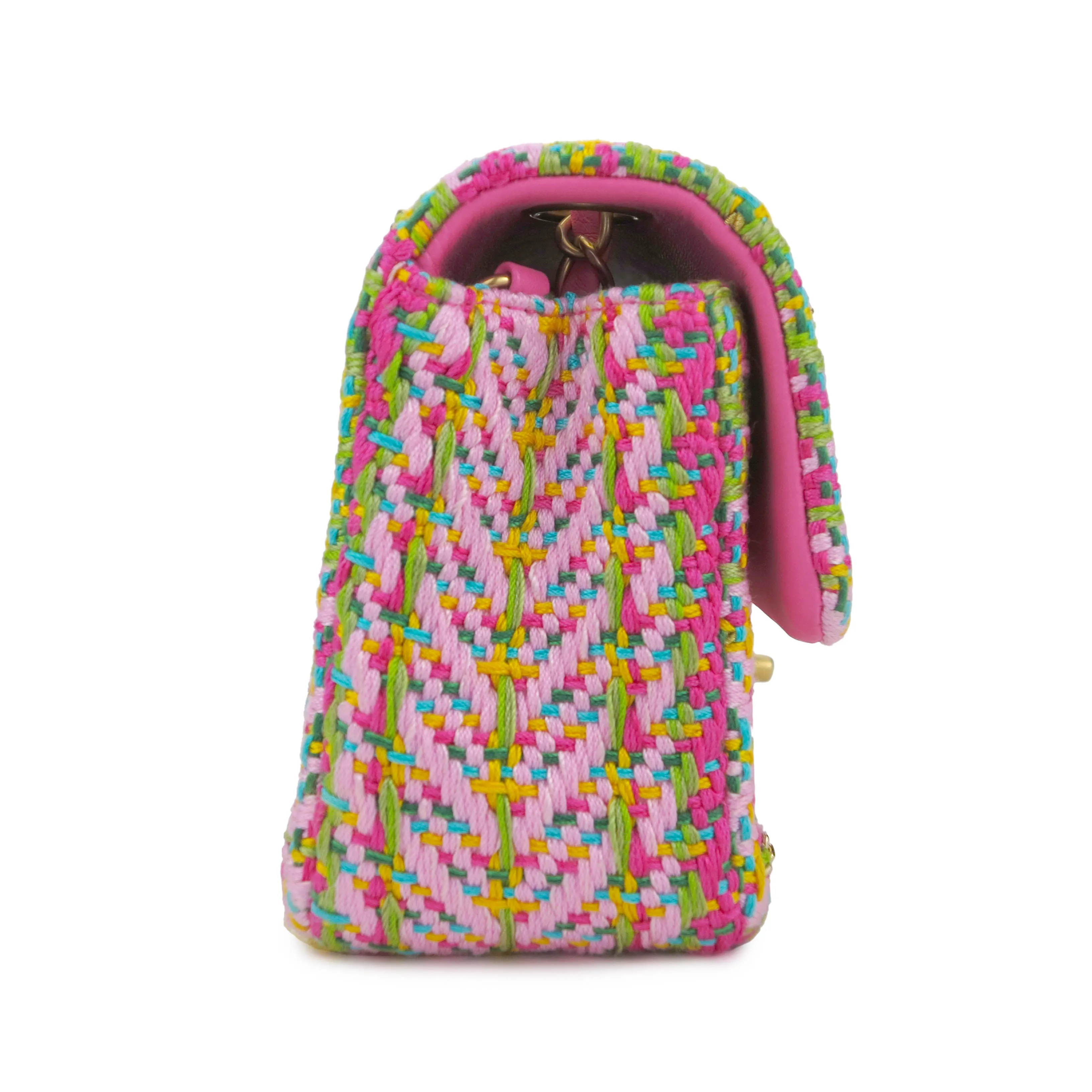 21C Pink Green Chain Tweed Mini Rectangular Flap Bag