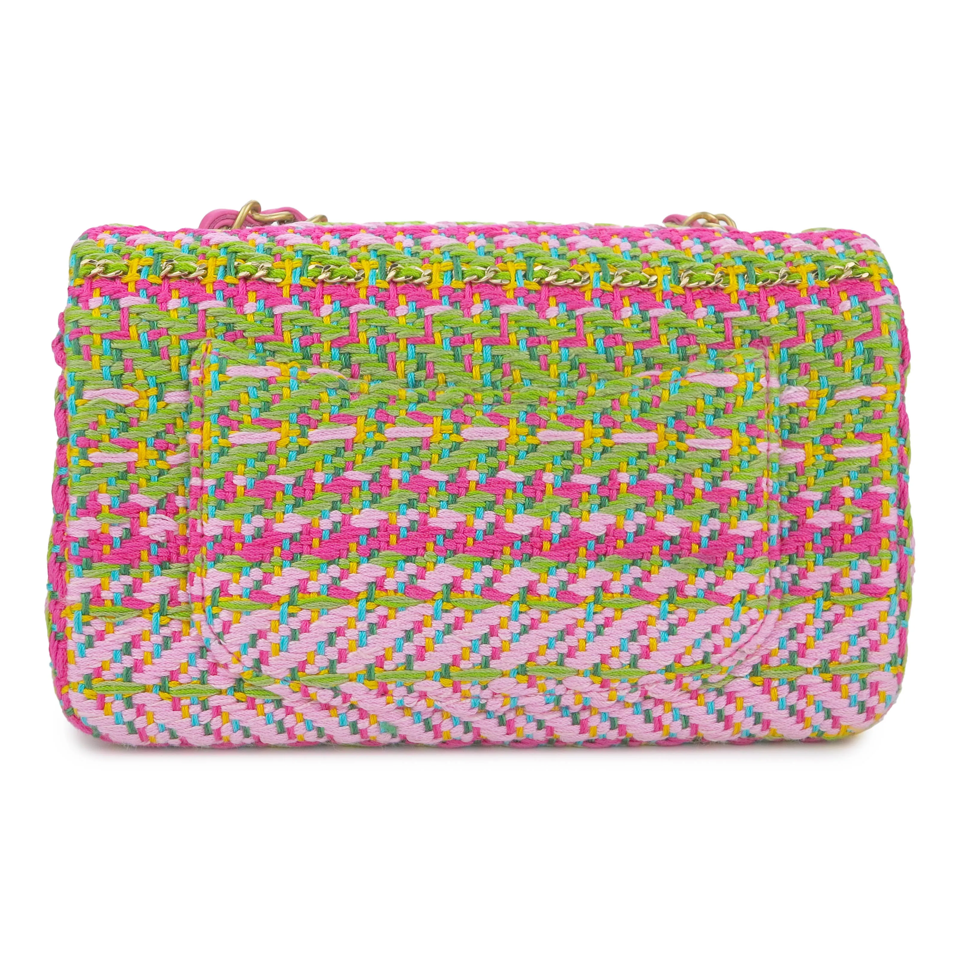 21C Pink Green Chain Tweed Mini Rectangular Flap Bag
