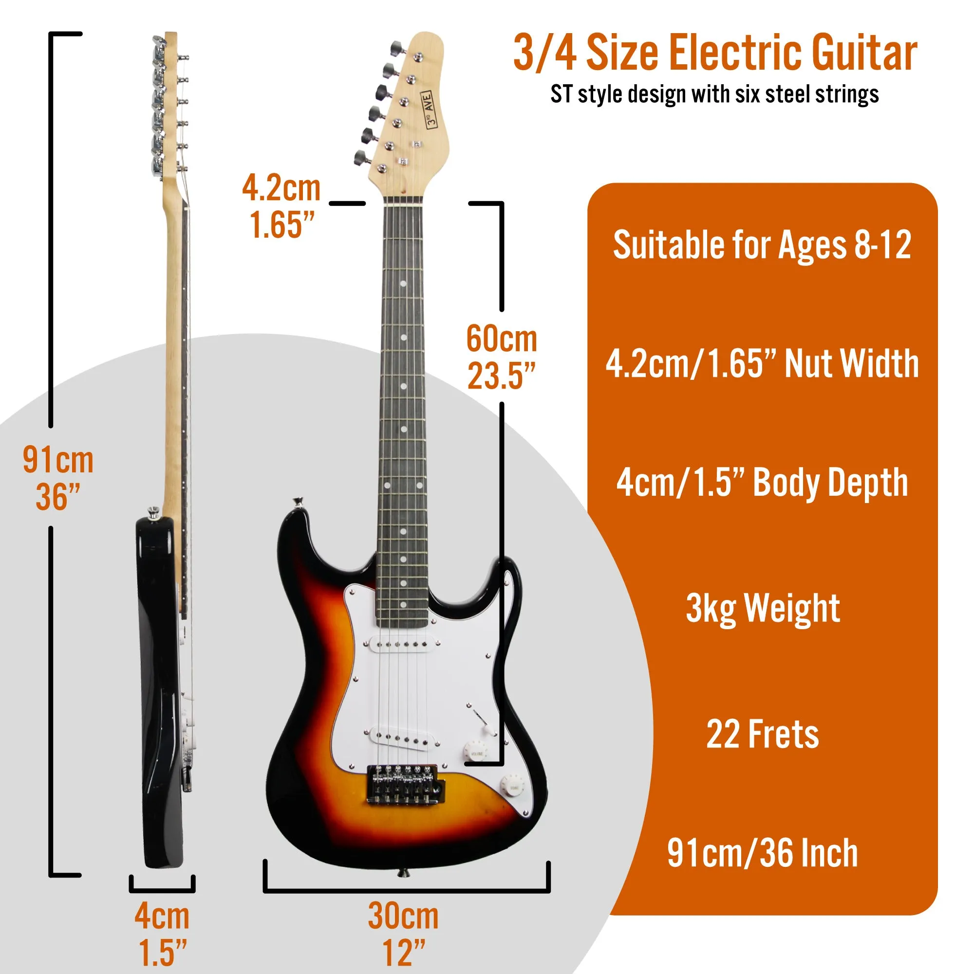 3rd Avenue 3/4 Size Electric Guitar