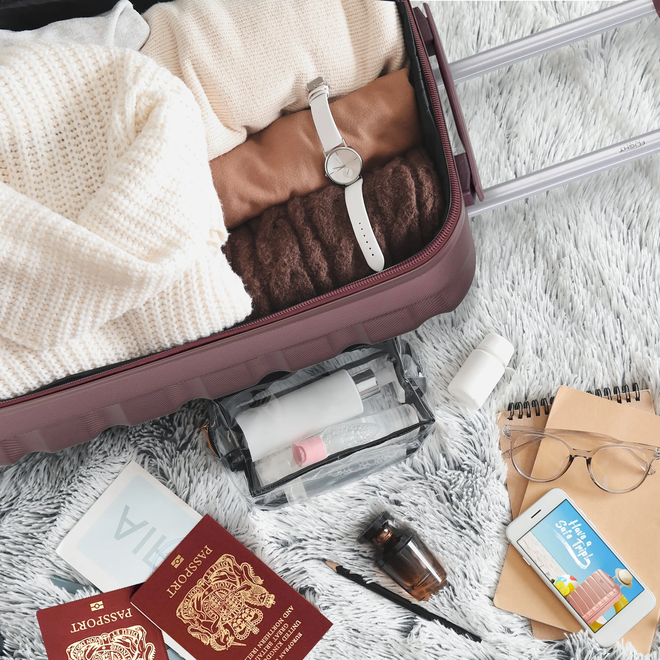 55x40x20cm Maximum Size Ryanair Priority Lightweight 4 Wheel Hard Case Suitcase