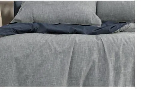 Algodon VERONA LINEN LOOK QUILT COVER SET - NAVY