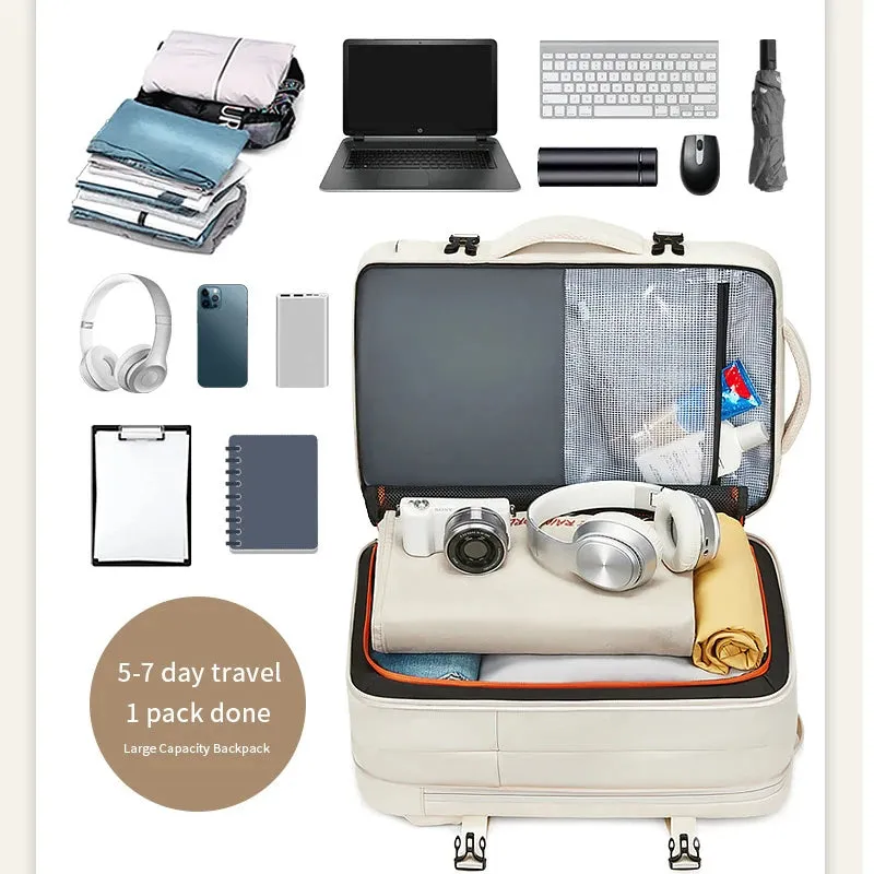 ANYPACK Backpack Beige Waterproof With USB Charging Port Expandable Multi Compartment Anti Theft Travel Bag