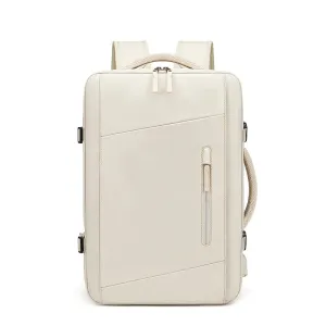 ANYPACK Backpack Beige Waterproof With USB Charging Port Expandable Multi Compartment Anti Theft Travel Bag