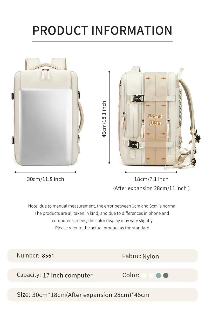 ANYPACK Backpack Beige Waterproof With USB Charging Port Expandable Multi Compartment Anti Theft Travel Bag