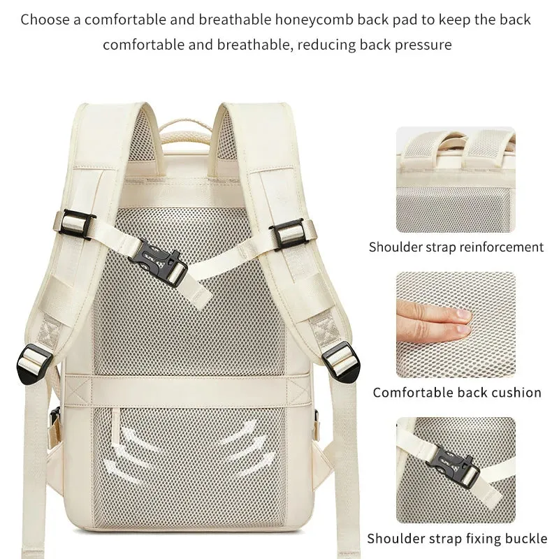 ANYPACK Backpack Beige Waterproof With USB Charging Port Expandable Multi Compartment Anti Theft Travel Bag