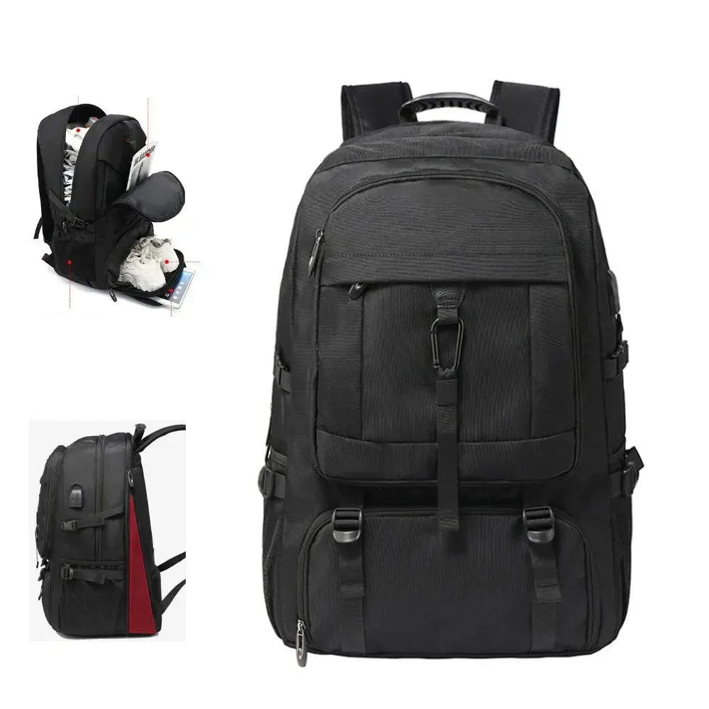ANYPACK Backpack Black Large Waterproof With USB Charging Port Expandable Multi Compartment Anti Theft Travel Bag