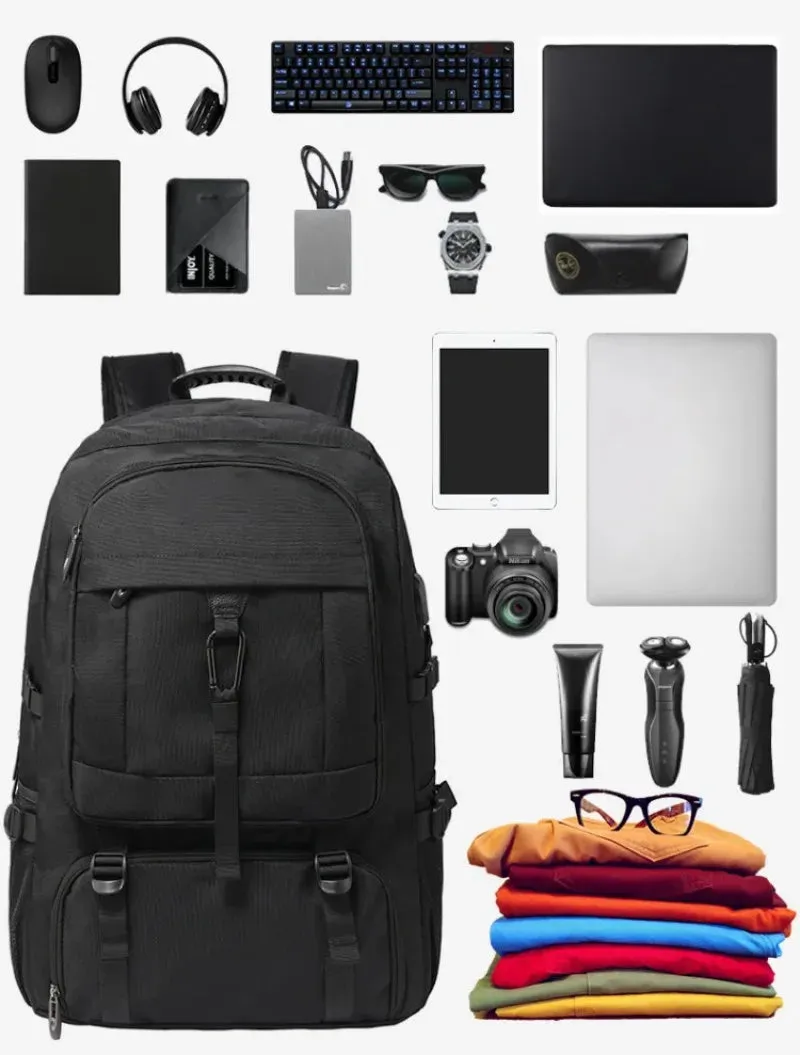 ANYPACK Backpack Black Large Waterproof With USB Charging Port Expandable Multi Compartment Anti Theft Travel Bag