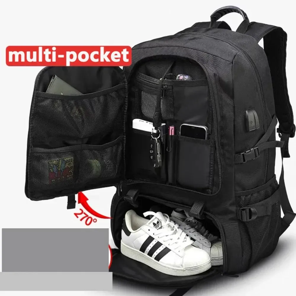 ANYPACK Backpack Black Large Waterproof With USB Charging Port Expandable Multi Compartment Anti Theft Travel Bag