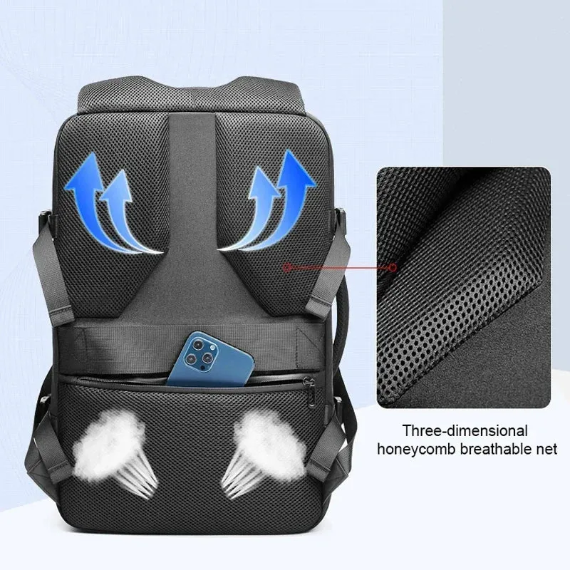 ANYPACK Backpack Black Oxford Airbag Waterproof Large Capacity Expandable Anti Theft Bag