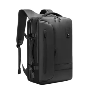 ANYPACK Backpack Black Oxford Airbag Waterproof Large Capacity Expandable Anti Theft Bag