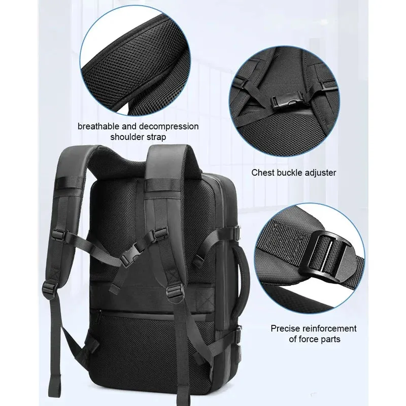 ANYPACK Backpack Black Oxford Airbag Waterproof Large Capacity Expandable Anti Theft Bag