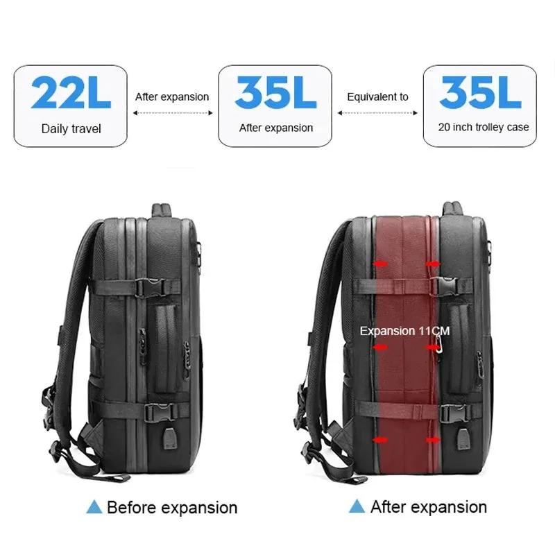 ANYPACK Backpack Black Oxford Airbag Waterproof Large Capacity Expandable Anti Theft Bag