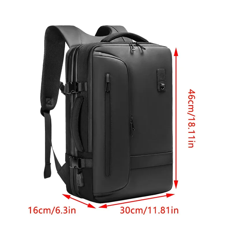 ANYPACK Backpack Black Oxford Airbag Waterproof Large Capacity Expandable Anti Theft Bag