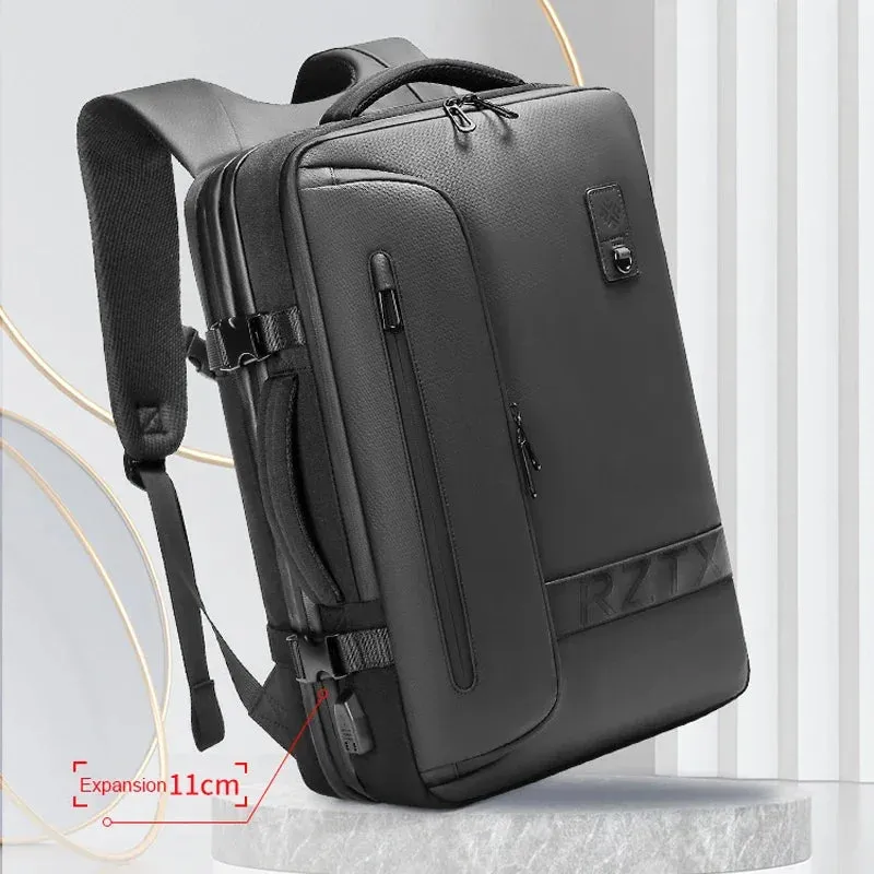 ANYPACK Backpack Black Oxford Airbag Waterproof Large Capacity Expandable Anti Theft Bag