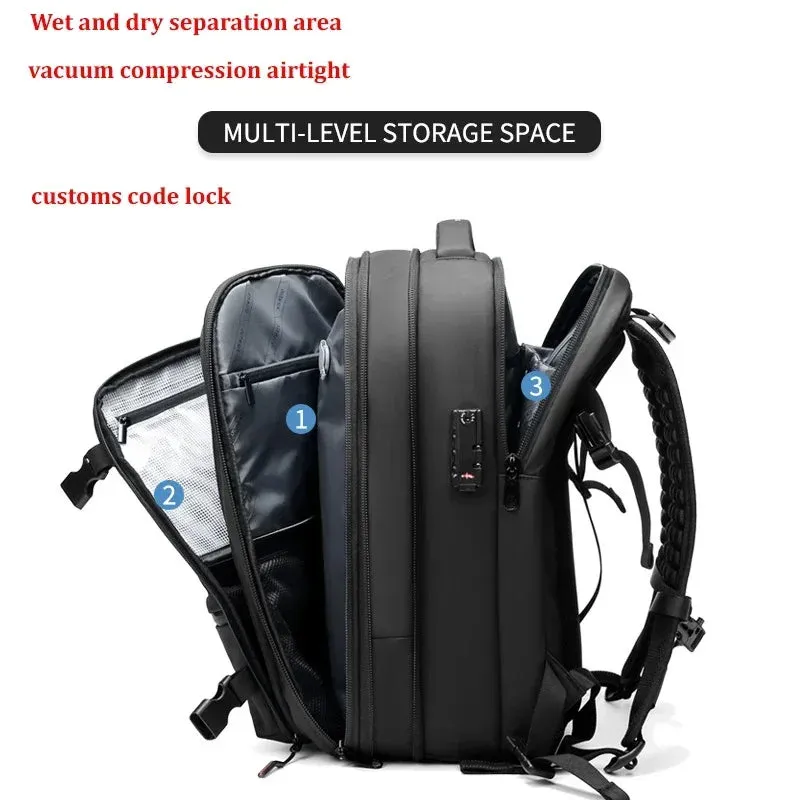 ANYPACK Backpack Black Waterproof With Password Large Capacity Expandable Compression Bag