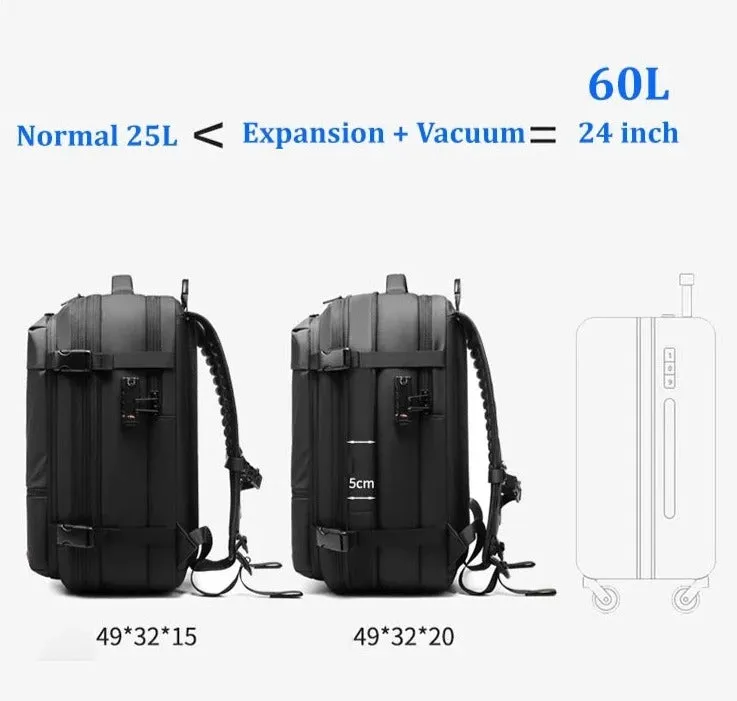 ANYPACK Backpack Black Waterproof With Password Large Capacity Expandable Compression Bag