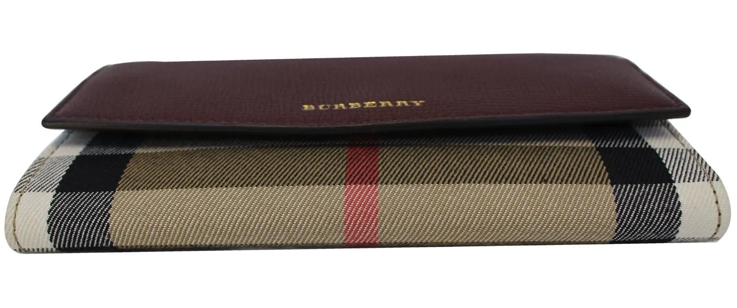 BURBERRY Wallet Check Leather Burgundy For Women