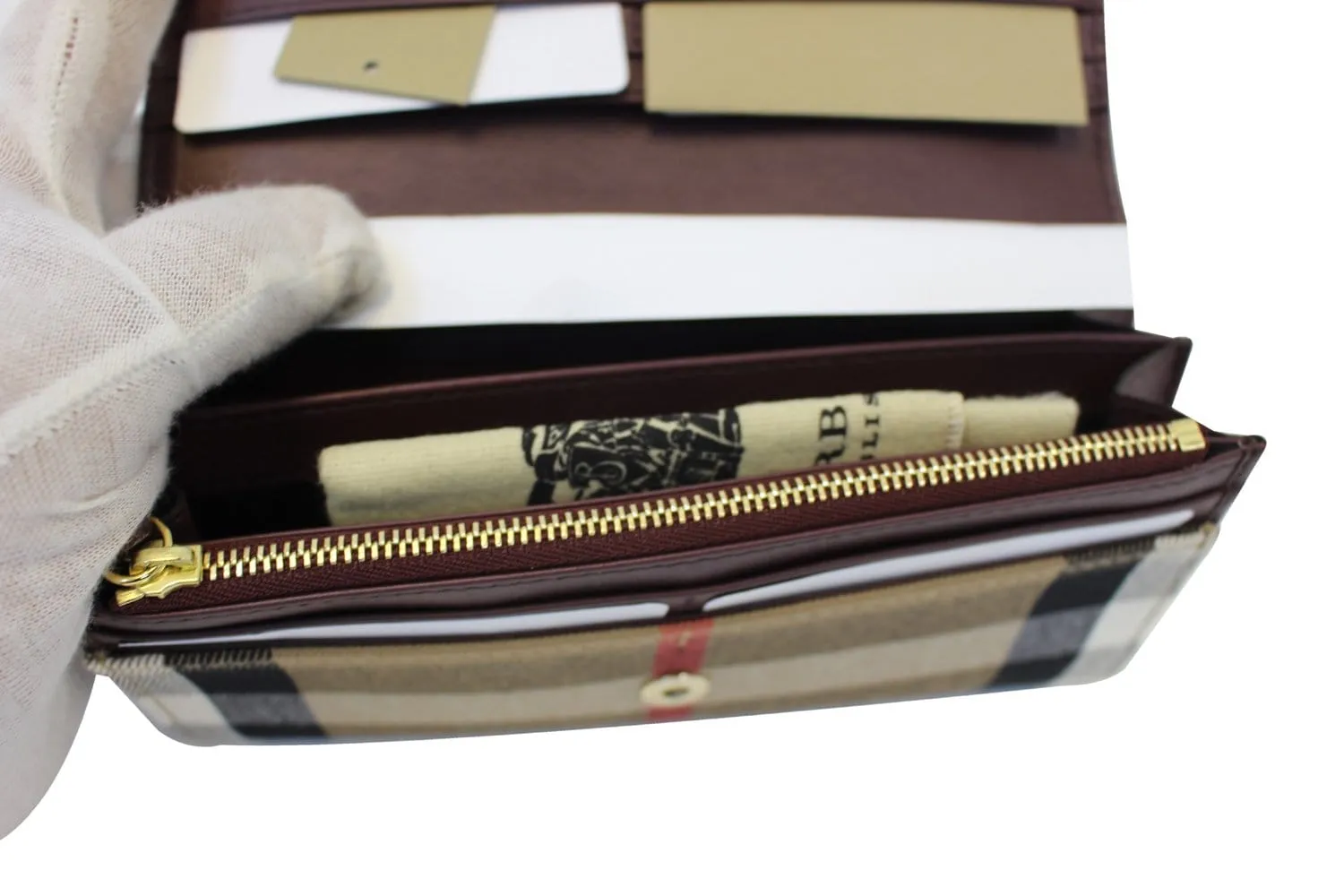 BURBERRY Wallet Check Leather Burgundy For Women