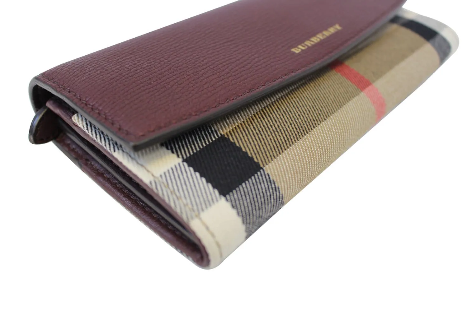 BURBERRY Wallet Check Leather Burgundy For Women