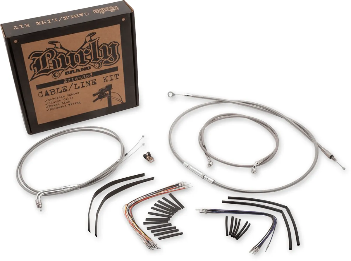Burly Brand B30-1092 Extended Cable/Brake Line Kit for 16in. Gorilla Handlebars - Stainless Steel