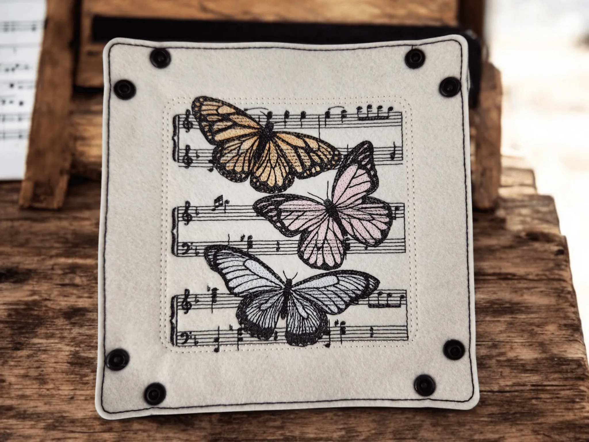 Butterflies and music dice tray