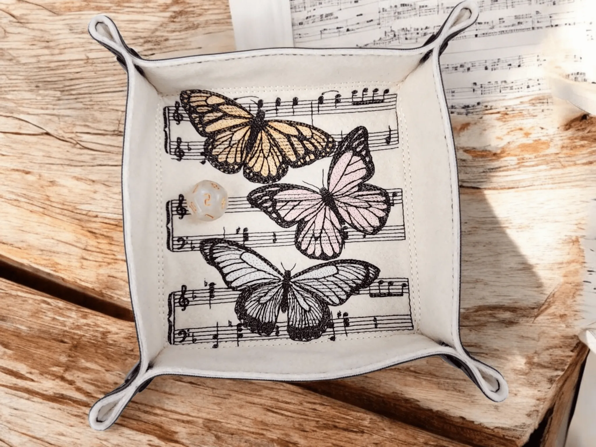 Butterflies and music dice tray