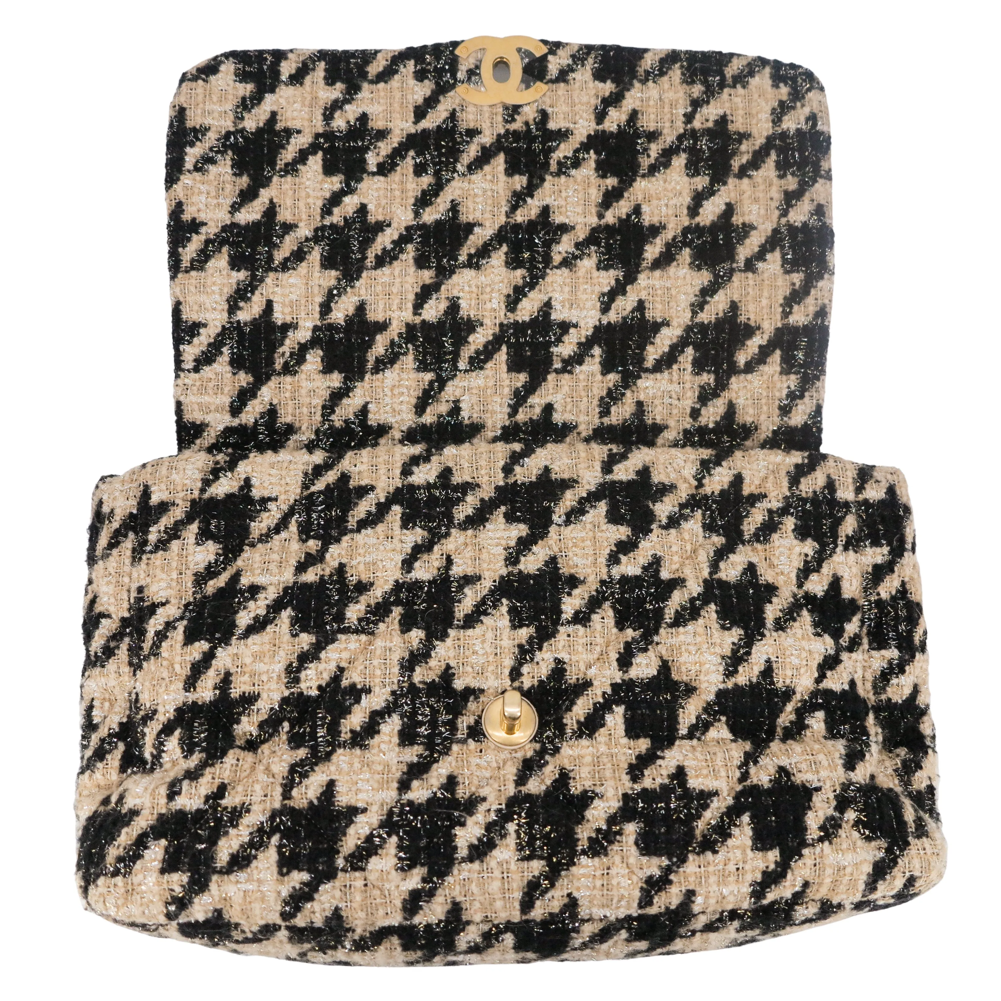 CHANEL 19 Maxi Flap Bag in 19K Beige Black Houndstooth Tweed