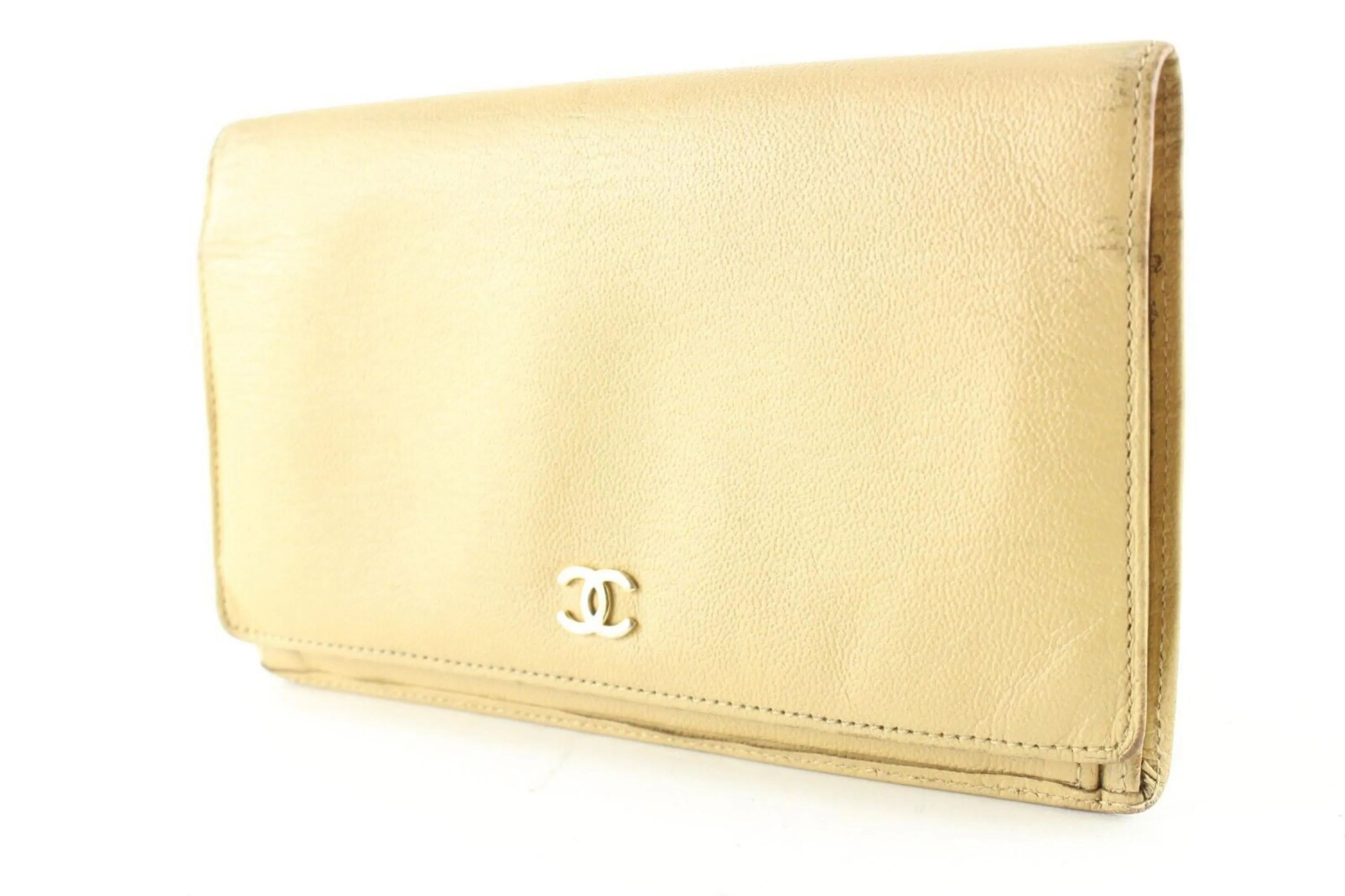 Chanel Beige CC Long Bifold Flap Wallet 2C512S