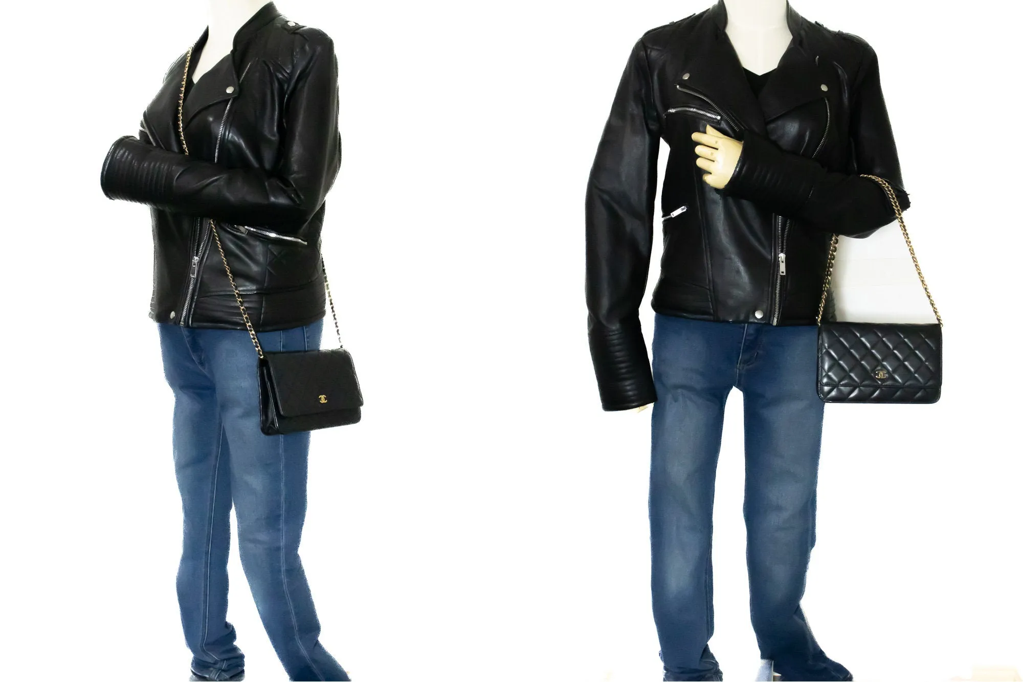 CHANEL Black Classic Wallet On Chain WOC Shoulder Bag Crossbody k89