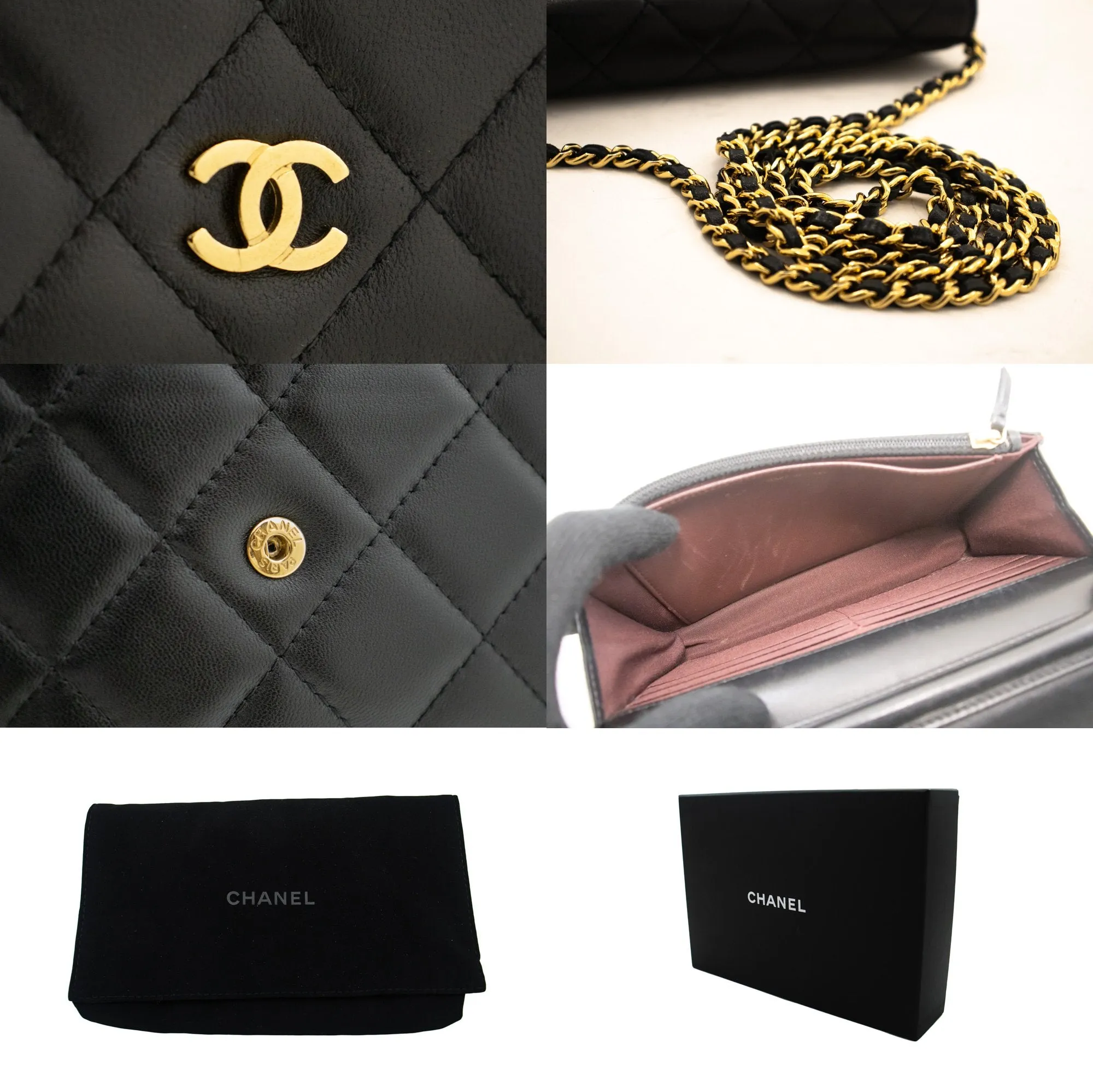 CHANEL Black Classic Wallet On Chain WOC Shoulder Bag Crossbody k89