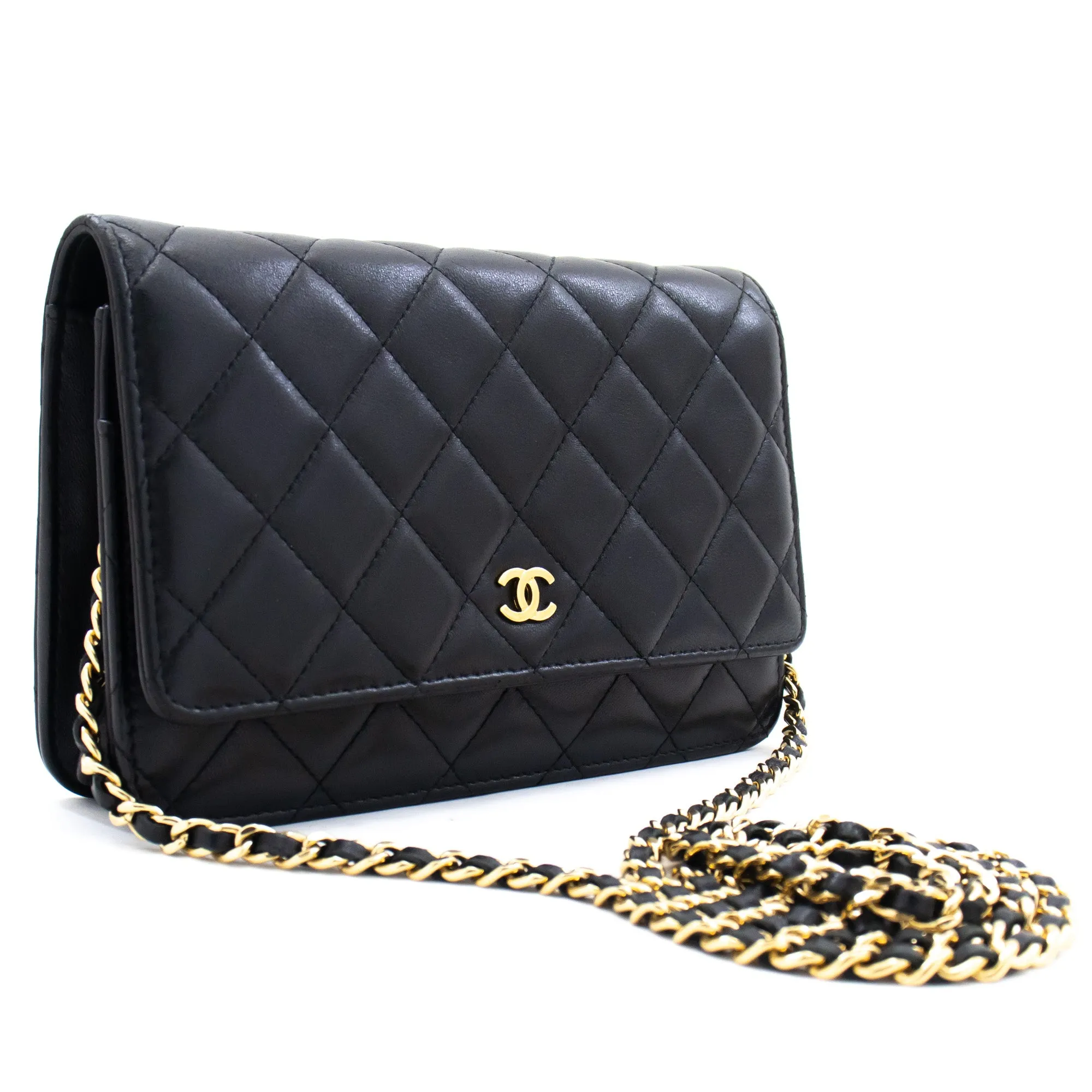 CHANEL Black Classic Wallet On Chain WOC Shoulder Bag Crossbody k89