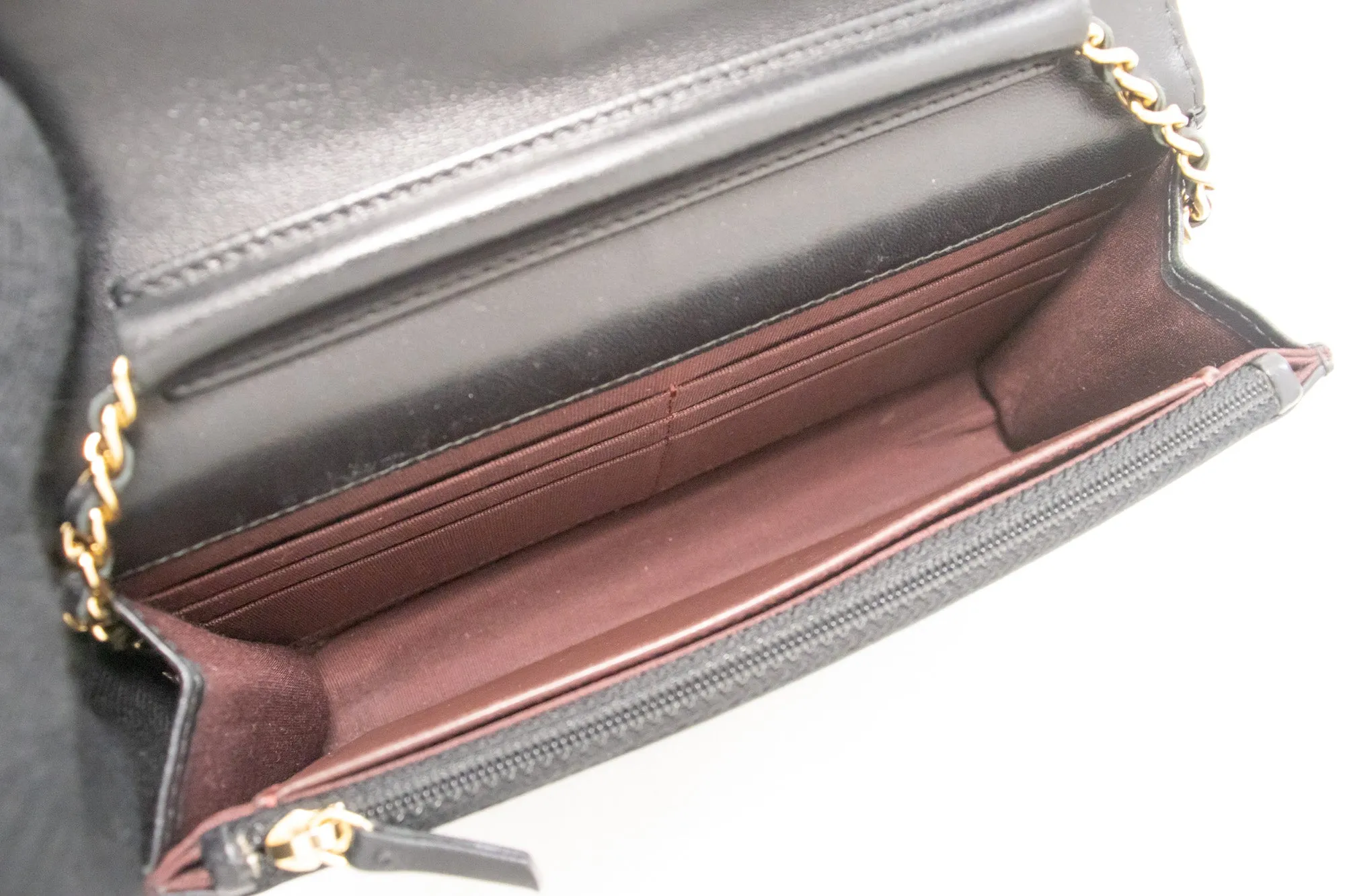 CHANEL Black Classic Wallet On Chain WOC Shoulder Bag Crossbody k89