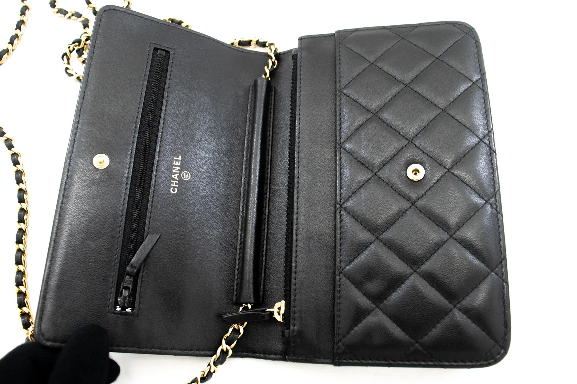 CHANEL Black Classic Wallet On Chain WOC Shoulder Bag Crossbody k89