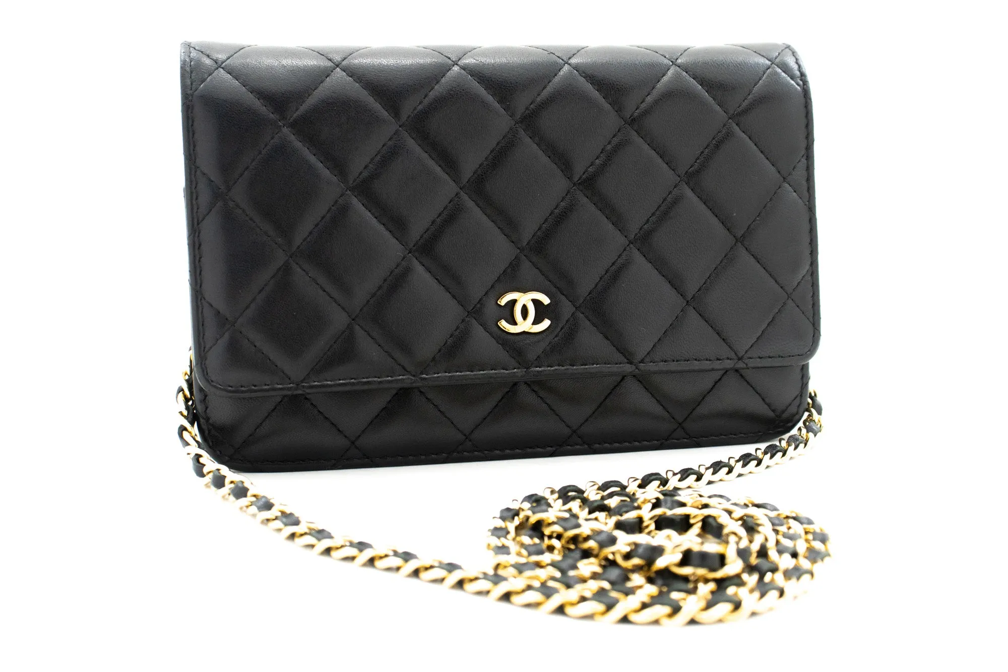CHANEL Black Classic Wallet On Chain WOC Shoulder Bag Crossbody k89